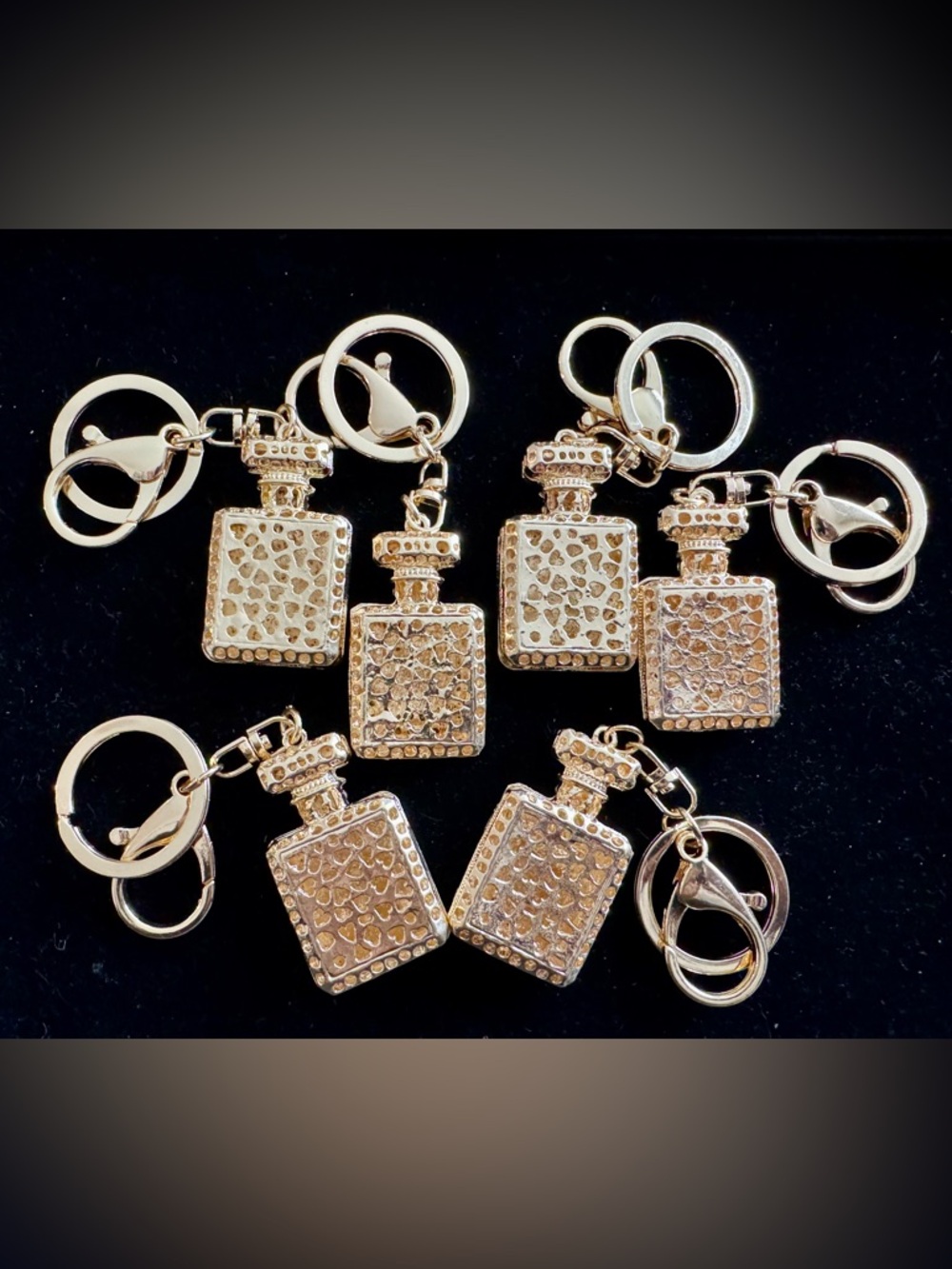 BUY NOW Rhinestone Perfume Bottle Keychain Bag Charm Gold NWOT - Picture 7 of 7